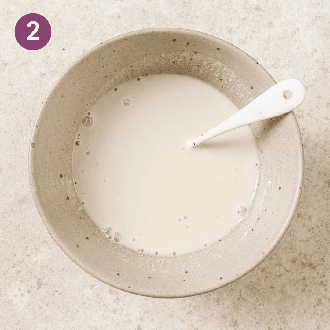 curdled soy milk in a bowl.