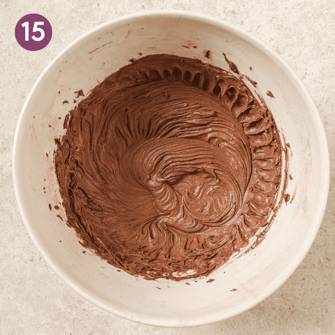 mixed frosting in mixing bowl.