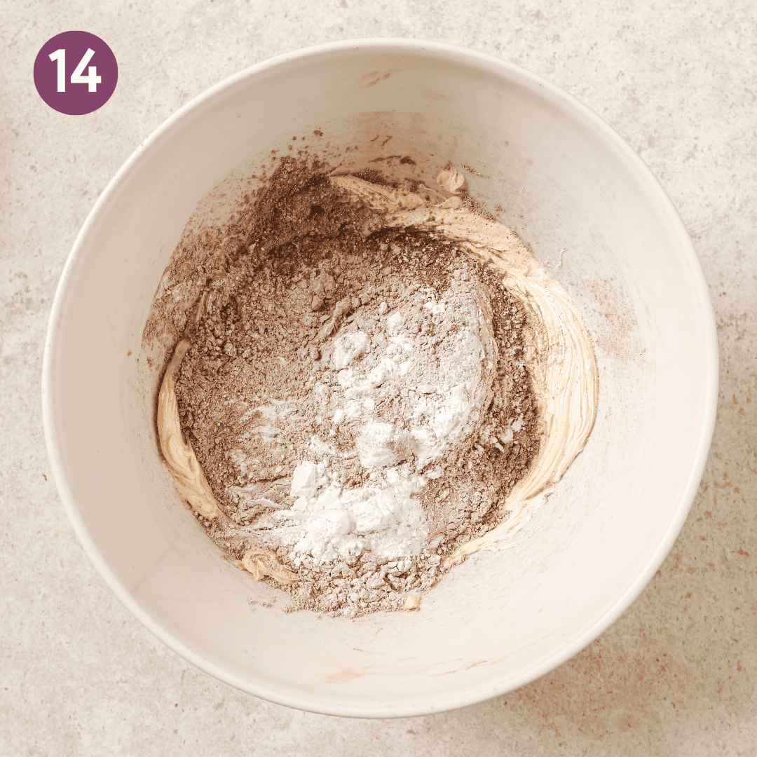 cocoa-sugar and salt added to vanilla butter in mixing bowl.