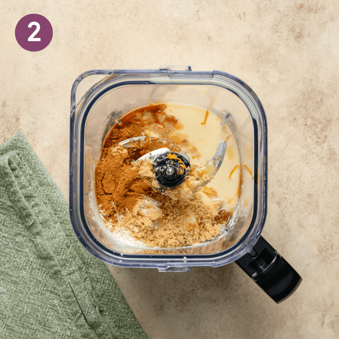 french toast batter in a blender on a counter.