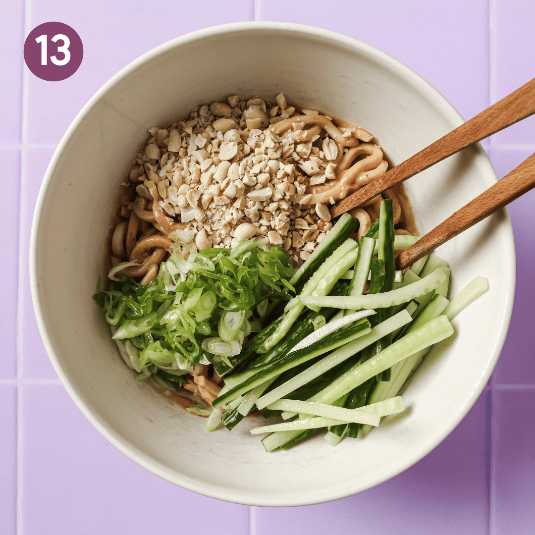 scallions, peanuts and cucumbers added to the udon noodles.