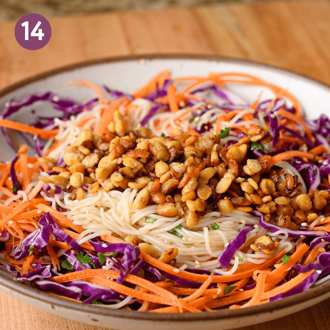 tempeh added to bowl.