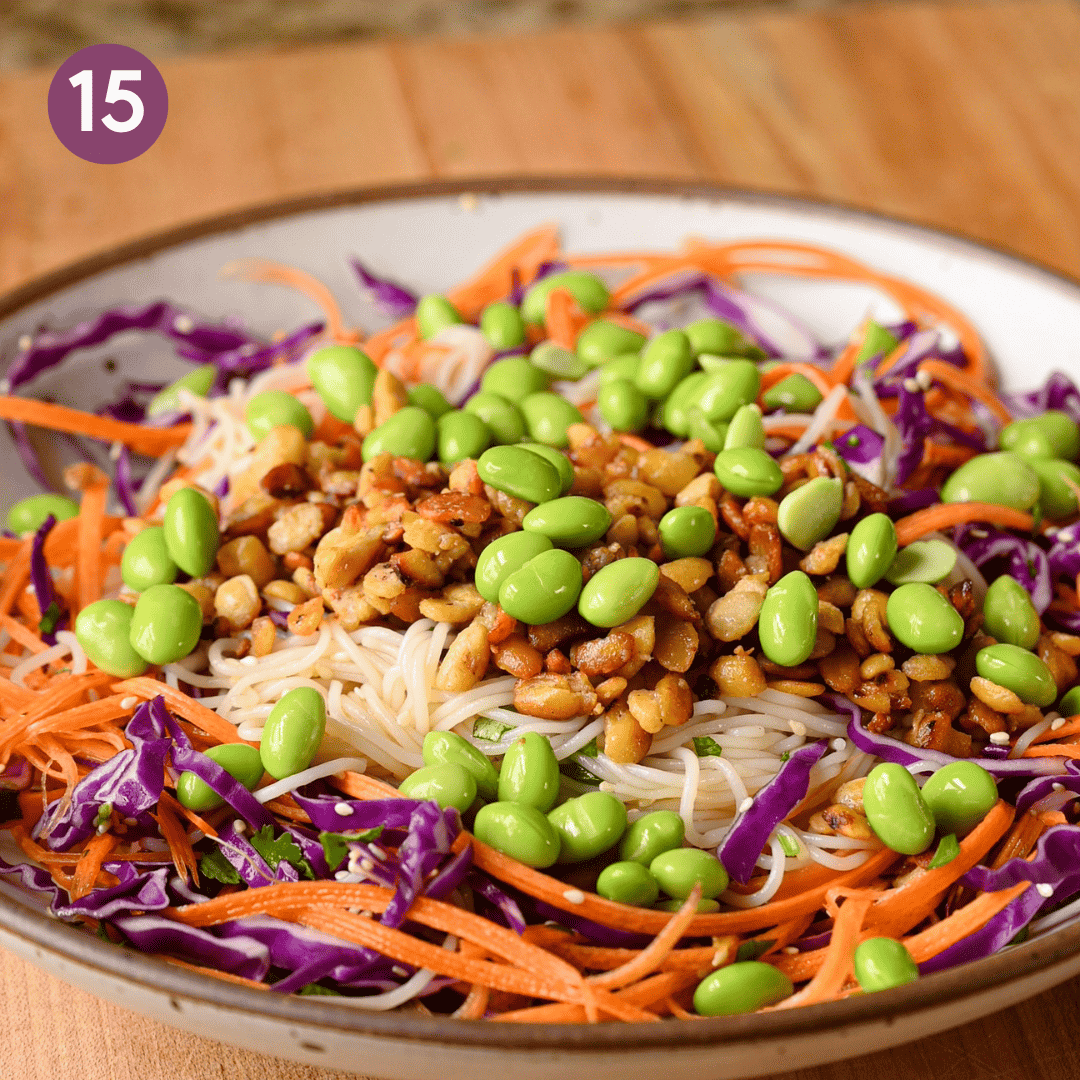 edamame added to bowl.